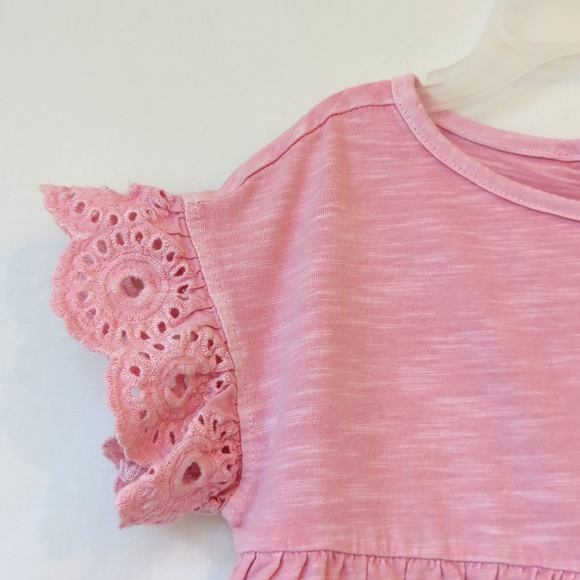 GYMBOREE | Toddler Girl's Crew Neck Solid Eyelet Flutter Sleeve Dress, 3T - Picture 4 of 7